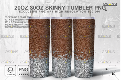 20oz Glitter Silver Leather Skinny Tumbler SEAMLESS Pattern Design