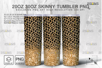 20oz Glitter Gold Leopard Skinny Tumbler SEAMLESS Digital Design