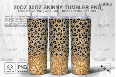 20oz Glitter Gold Leopard Skinny Tumbler SEAMLESS Digital Design