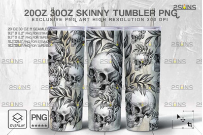 20oz Skulls And Flower Skinny Tumbler Design, Sublimation Design