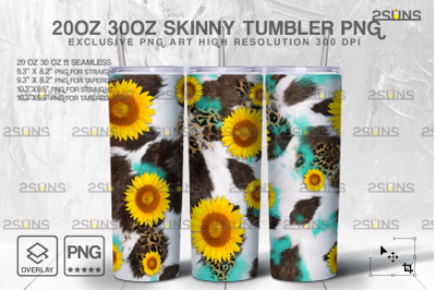 20oz CowHide Sunflower Skinny Tumbler SEAMLESS Design