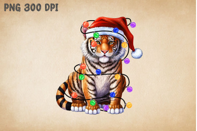 Cute Tiger Happy Christmas Watercolor