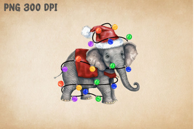 Cute Elephant Happy Christmas Watercolor