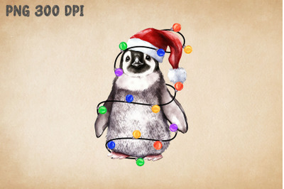 Cute Penguin Happy Christmas Watercolor