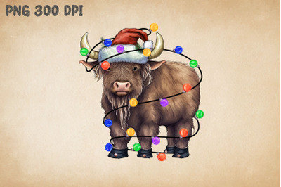 Cute Buffalo Happy Christmas Watercolor