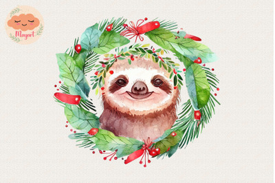 Christmas Wreath Cute Sloth