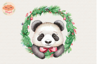 Christmas Wreath Cute Panda