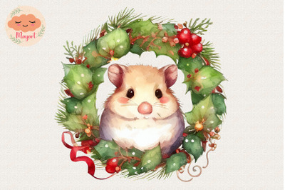 Christmas Wreath Cute Hamster Mouse