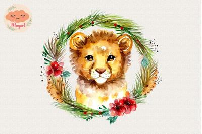 Christmas Wreath Cute Lion