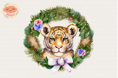 Christmas Wreath Cute Tiger