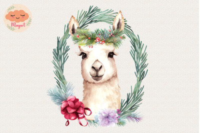 Christmas Wreath Cute Llama