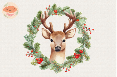 Christmas Wreath Cute Reindeer