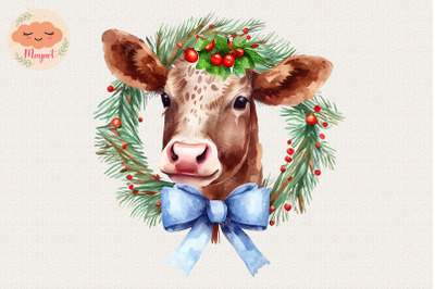 Christmas Wreath Cute Cow