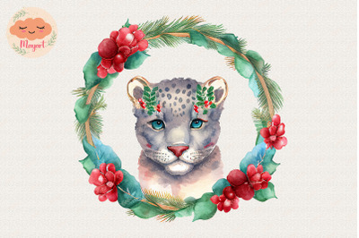 Christmas Wreath Cute Panther