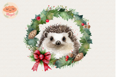 Christmas Wreath Cute Hedgehog