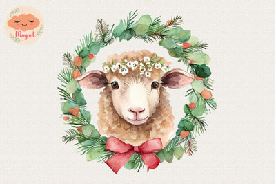 Christmas Wreath Cute Sheep