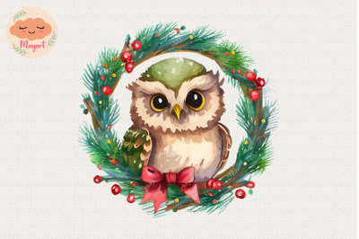 Christmas Wreath Cute Owl