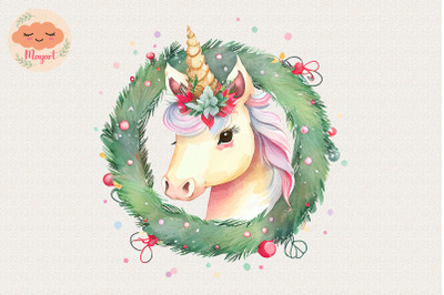 Christmas Wreath Cute Unicorn