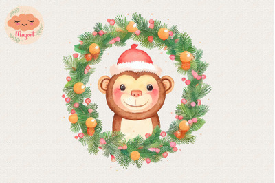 Christmas Wreath Cute Monkey