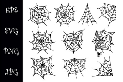 Halloween spider web clipart, cobweb set EPS, SVG, PNG, JPG