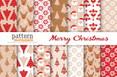 Brown Christmas Digital Paper - Santa/Reindeer/Snowflake - BV011D