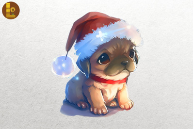 Baby Cute Dog In Santa Hat Christmas