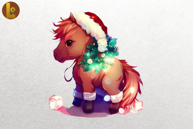 Baby Horse In Santa Hat Christmas