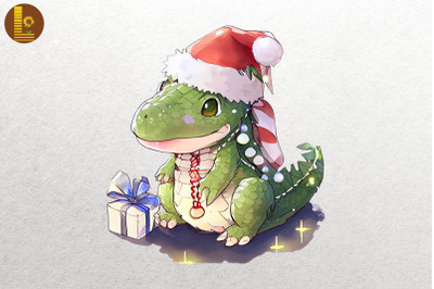 Baby Crocodile In Santa Hat Christmas