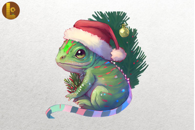 Baby Iguana In Santa Hat Christmas