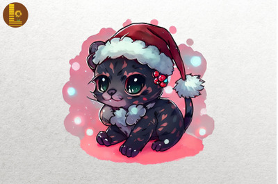 Baby Panther In Santa Hat Christmas