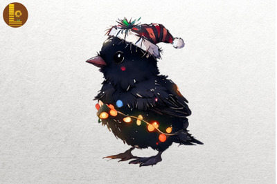 Baby Raven In Santa Hat Christmas