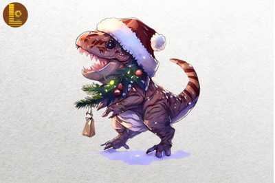 Baby Dinosaur T Rex In Santa Hat