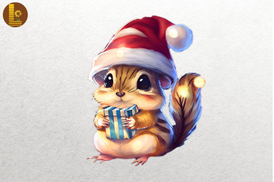 Baby Chipmunk In Santa Hat Christmas