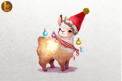 Baby Llama In Santa Hat Christmas