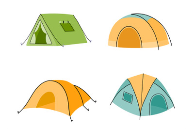 Cartoon camping tents for outdoor activities trekking hiking