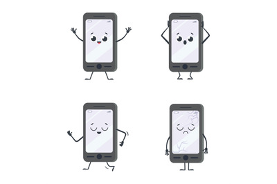 Cartoon smartphone character, face show mood and feels