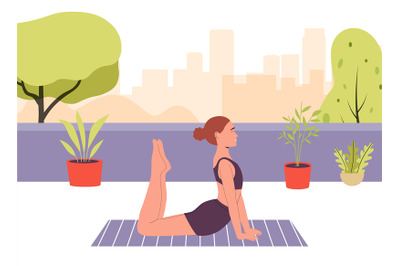 Yoga and meditation in a modern urbanistic city