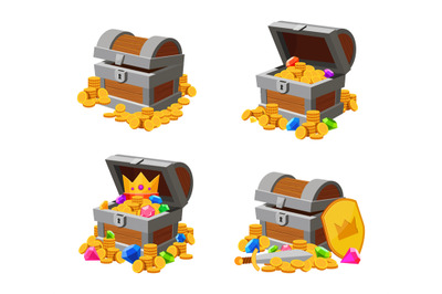 Cartoon pirate treasure with golden coins and jewelry