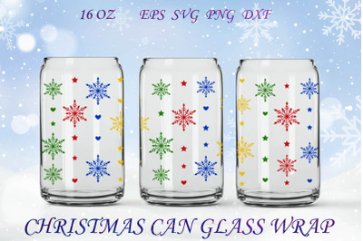 Christmas can glass wrap, Snowflake 16oz can glass 16 oz