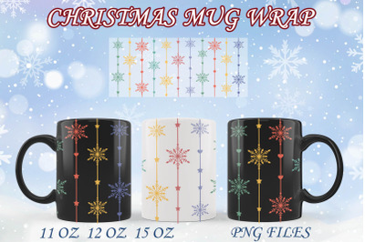 Christmas mug sublimation png, Snowflake wrap 11oz 12oz 15oz