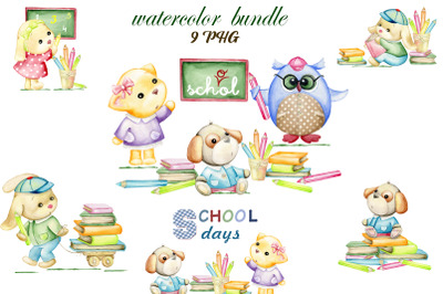 Back to school, cute PNG animals