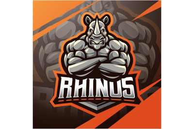 Rhinos muscle esport mascot logo design