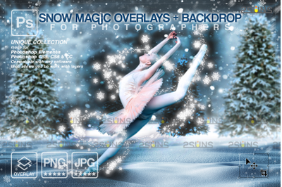 Snow Magic Overlays, Snow flake overlays, Photoshop overlay