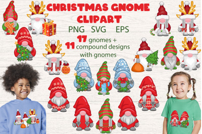 Christmas Gnomes With Gifts Sublimation Design. SVG PNG EPS