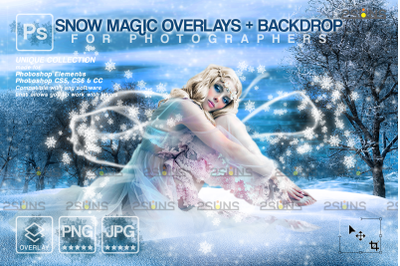 Snow Magic Overlays, Winter overlays, Snow Wings clipart, Christmas