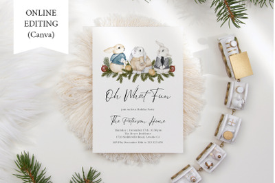 Christmas Party Invitation Rabbit Holiday Dinner Invite  Template