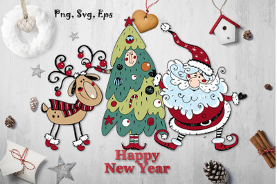 New Year and Christmas doodles SVG PNG