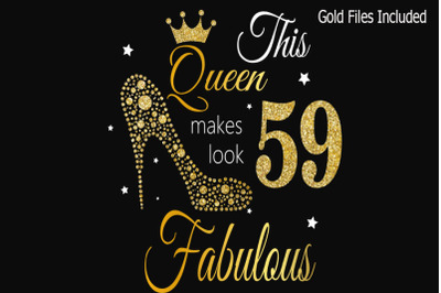 59th birthday svg, Queen Birthday 59th Svg, Gold glitter 59th Birthday