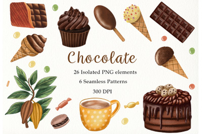 Chocolate deserts, ice cream, hot chocolate, cocoa Clipart. Sweets PNG