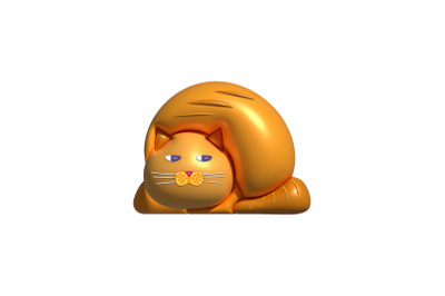 3D portrait of yellow fat sleeping cat. Minimal stylized art style. 3D